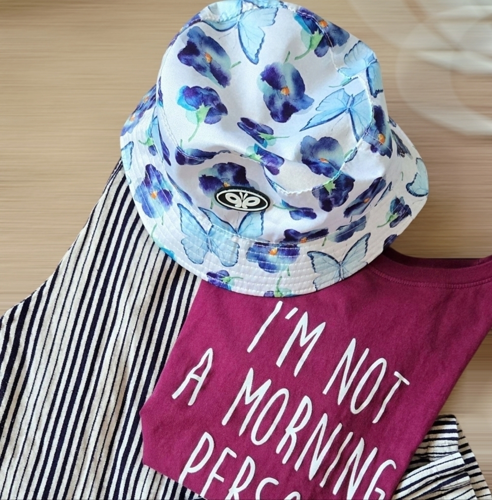 Zumiez Floral Butterfly Bucket Hat with Blue and Purple Flowers One Size - Picture 8 of 8